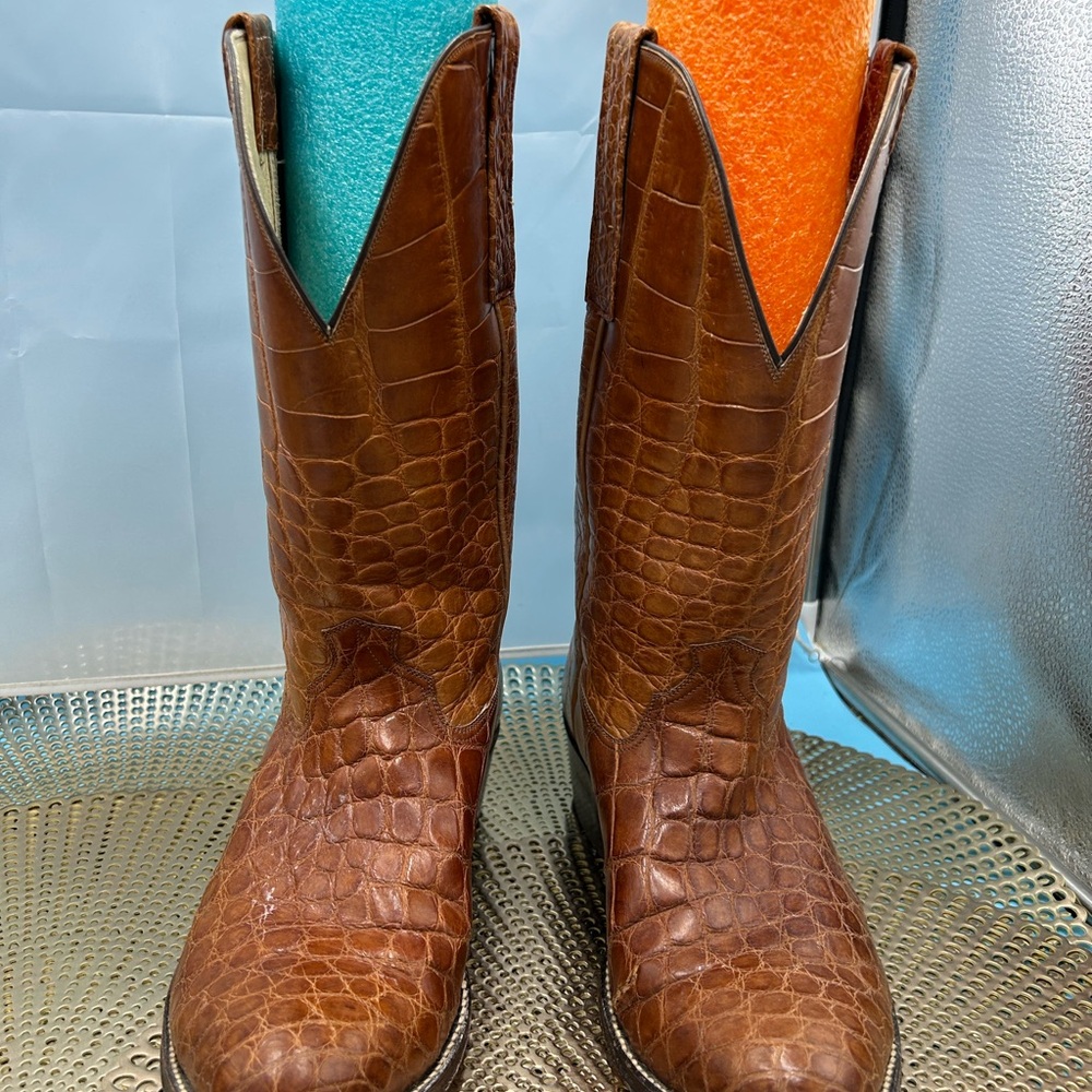 Handmade men 9 exotic croc print cowboy boots - Picture 2 of 12